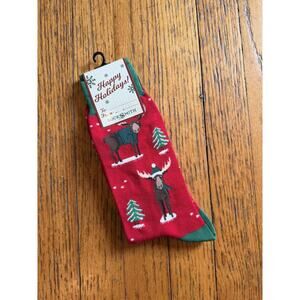 Socksmith Socks Mens 10-13 Red Christmoose Christmas Moose Graphic Crew 6 Pairs